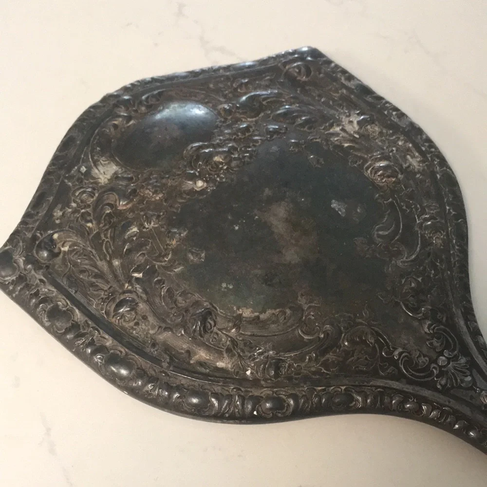 Vintage Sterling Silver & Glass Hand Mirror Antique Vanity Gift